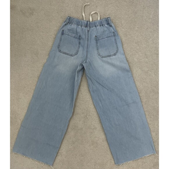 RSQ Size Large Wide Leg Jeans Frayed Hem Drawstring Waist Pull On Skater Boho - Picture 5 of 9